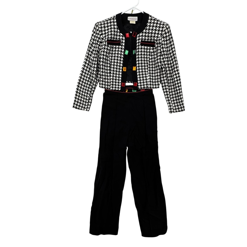 Vintage Blossom Rosen Jacket Womens 2 Pants 6 Houndstooth Gem Detail USA Set